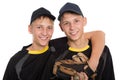 Young twin brothers holding each other Royalty Free Stock Photo