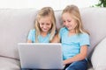 Young twins using a laptop together Royalty Free Stock Photo