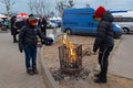 Refugees near Przemysl Ukraine & Poland.