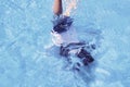 Young Girl Trying An Underwater Handstand