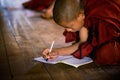 Young unidentified Buddhist monk learning in the Shwe Yan Pyay monastery school