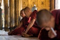 Young unidentified Buddhist monks learning in the Shwe Yan Pyay monastery school