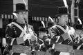 Young unidentified men in soldier costume parade