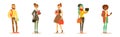 Young University Student Man and Woman Character Wearing Modern Clothes Standing Vector Set Royalty Free Stock Photo