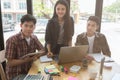 young university students studying with computer and tablet in c Royalty Free Stock Photo