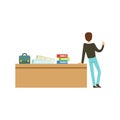 Young university teacher talking to group of students, back view, high school education vector Illustration Royalty Free Stock Photo