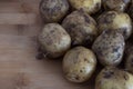 Young untreated potatoes close-up on a wooden backgroundb autumn harvest Royalty Free Stock Photo