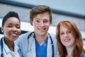 Young and upcoming medical professionals. Portrait of a team of confident young doctors working in a hospital. Royalty Free Stock Photo