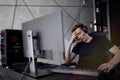 Gamer playing online video games on computer and feel depressed