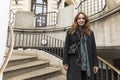 Young Urbanite Woman Walking on Outdoor Staircase Royalty Free Stock Photo