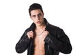 Young Vampire Man in an Open Black Leather Jacket Royalty Free Stock Photo