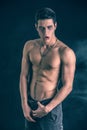 Young Vampire Man Shirtless, Gesturing to Camera Royalty Free Stock Photo