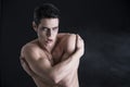 Young Vampire Man Shirtless, Gesturing to Camera Royalty Free Stock Photo