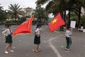 Vietnamese students with a flags