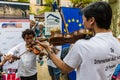 Young violinist in street in France