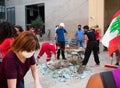 Young volunteers cleaning the streets of Beirut