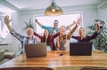 Volunteers educators and older people happy after training Royalty Free Stock Photo