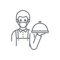 Young waiter - modern black line design style icon