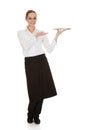 Young waitress holding tray Royalty Free Stock Photo