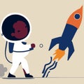 Young wannabe astronaut play rocket vector illustration design