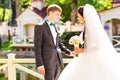 Young wedding couple enjoying romantic moments