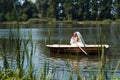 Young wedding couple sailing on the boat Royalty Free Stock Photo