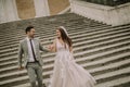 Young wedding couple on Spanish stairs in Rome Royalty Free Stock Photo