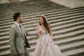 Young wedding couple on Spanish stairs in Rome Royalty Free Stock Photo