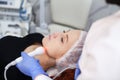 Young well-groomed girl the procedure of skin rejuvenation using electro magnetic pulse.
