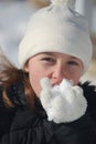Young White Girl Eating Snow Royalty Free Stock Photo