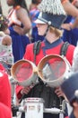 Young white male quad drum player in a marching band in the Cherry Blossom Festival in Macon, GA Royalty Free Stock Photo