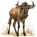 Young wildebeest standing in the savanna Royalty Free Stock Photo