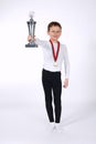 Young winner on white background