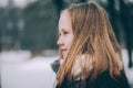 Young Winter Girl with light hair on Outdoors Royalty Free Stock Photo