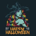 Young witch happy halloween vector illustration Royalty Free Stock Photo