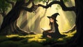 Young Witch Reading in Forest Royalty Free Stock Photo