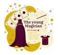 The young wizard or magican. Magic Game Template. Set for tricks