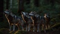 Young wolf pup sitting in grassy forest generated by AI