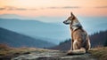 A young wolf sitting on top of a mountain