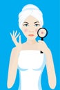 Young Woman Acne Skin Magnifying Glass Illustration