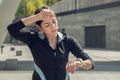 Young woman active exercise workout on street outdoor Royalty Free Stock Photo