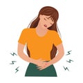 Young woman with acute abdominal pain. The concept of health and medicine. Illustration vector