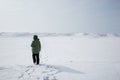 Young woman adventuring in a frozen lanscape