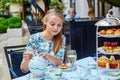 Young woman at the afternoon tea ceremony Royalty Free Stock Photo