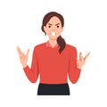 Young woman is angry. Discontent. Asking why. Flat vector illustration