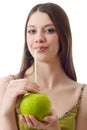 Young woman apple fruit cocktail Royalty Free Stock Photo