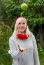 Woman with apple. vitamins in autumn Royalty Free Stock Photo