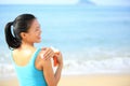 Young woman applying sun block cream body Royalty Free Stock Photo