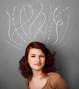 Young woman with arrows coming out of her head Royalty Free Stock Photo