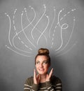 Young woman with arrows coming out of her head Royalty Free Stock Photo